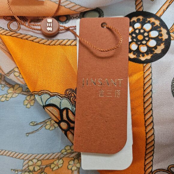 Jinsant Silk Scarf Print Square 21" x 21" Orange Blue White NWT - Picture 3 of 5